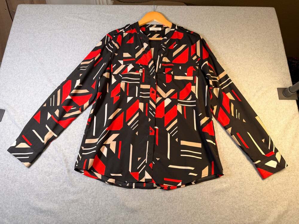 Calvin Klein Women's Geometric Print Button Down Shirt Size M